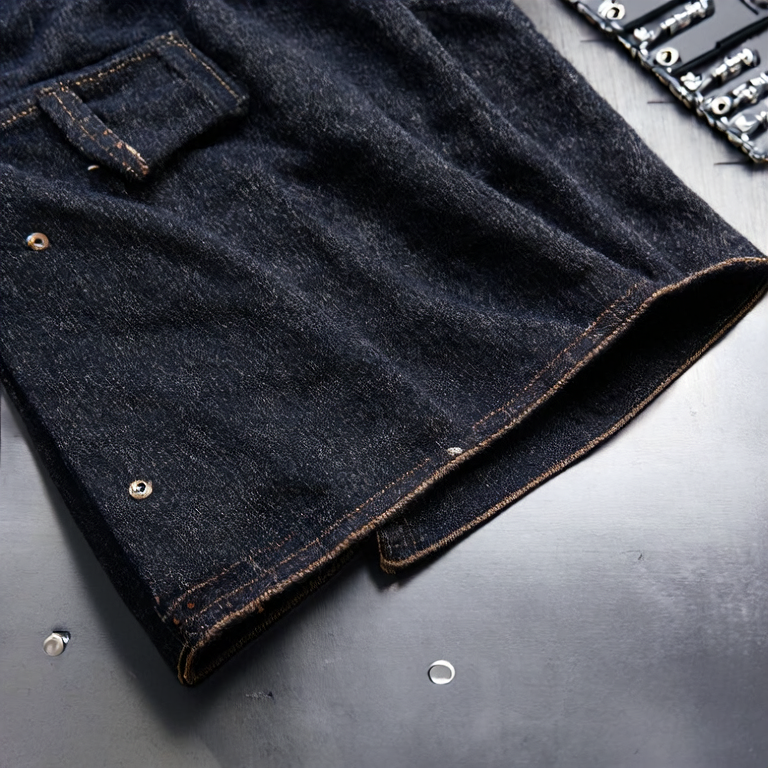 Edgy Black Cotton Denim Fabric: Stylish for Jackets and Pants